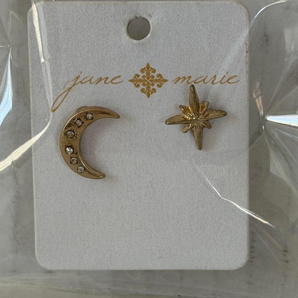 Jane Marie Celestial Moon & North Star Earrings in Gold Tone